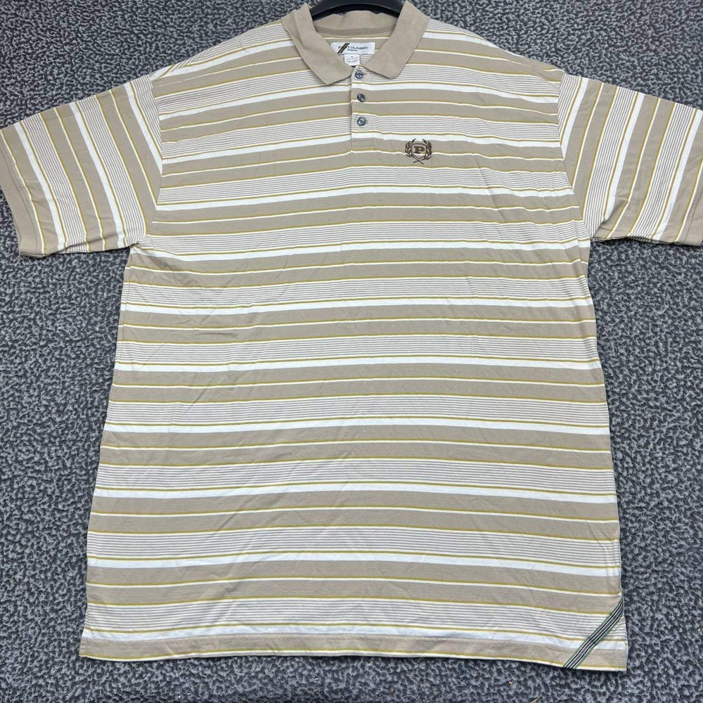 Phat Classic Original Polo Shirt Men 4X Tan White Striped Short Sleeve Cotton